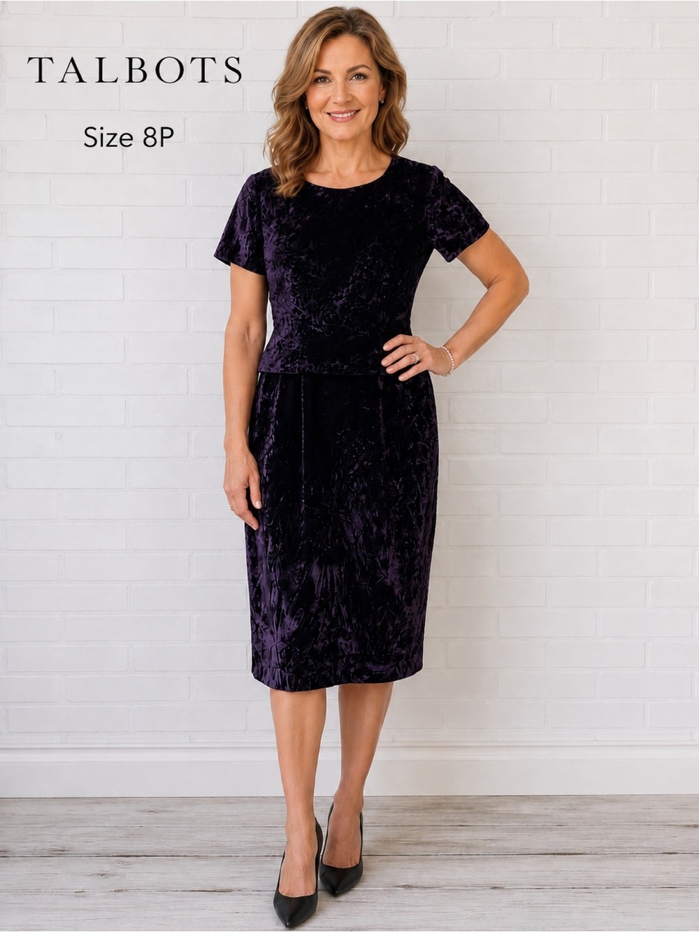 Vintage Talbots Petites Purple Burnout Velvet Dress Size 8P Cottagecore